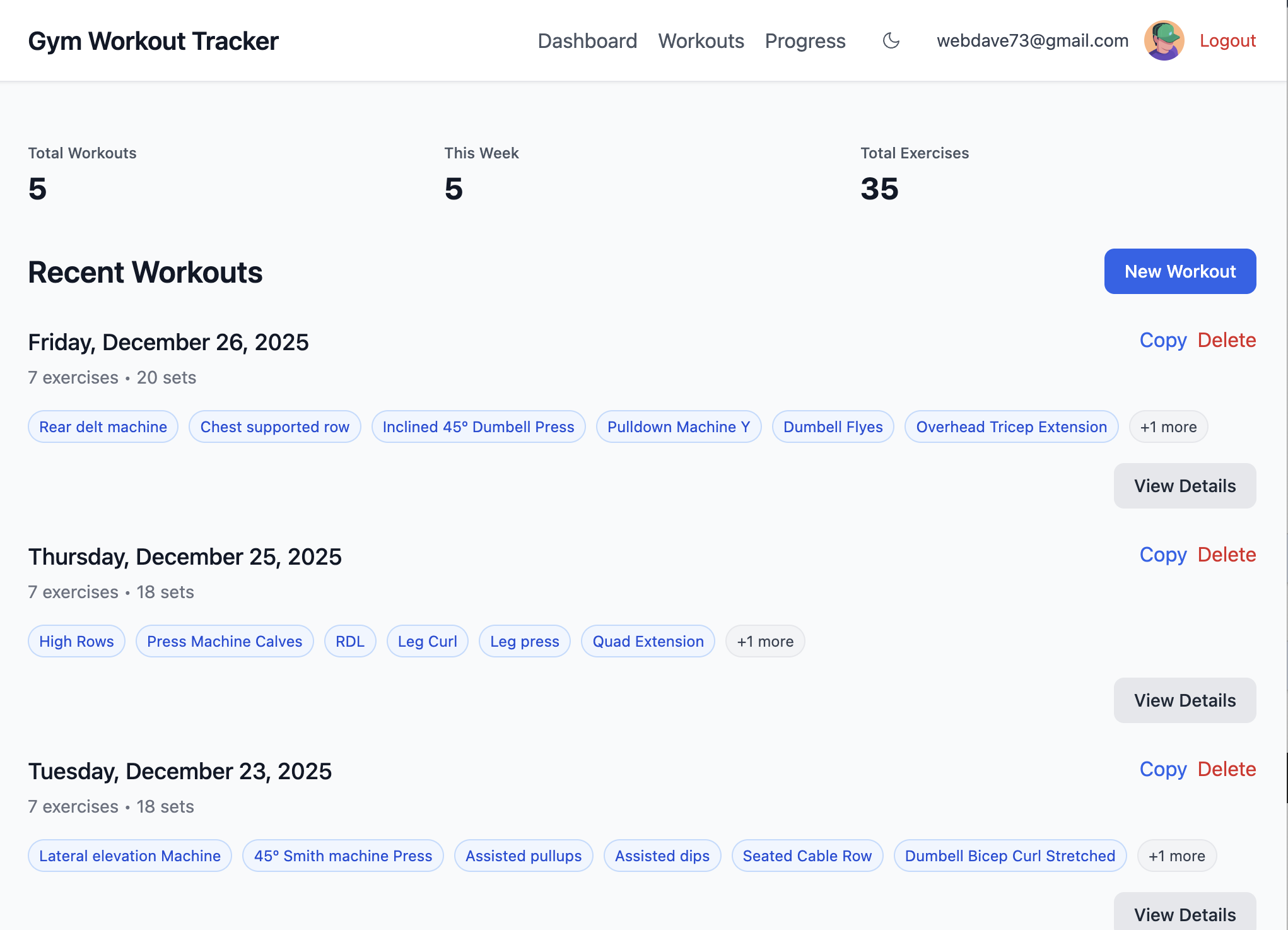 Gym Tracker homepage picture