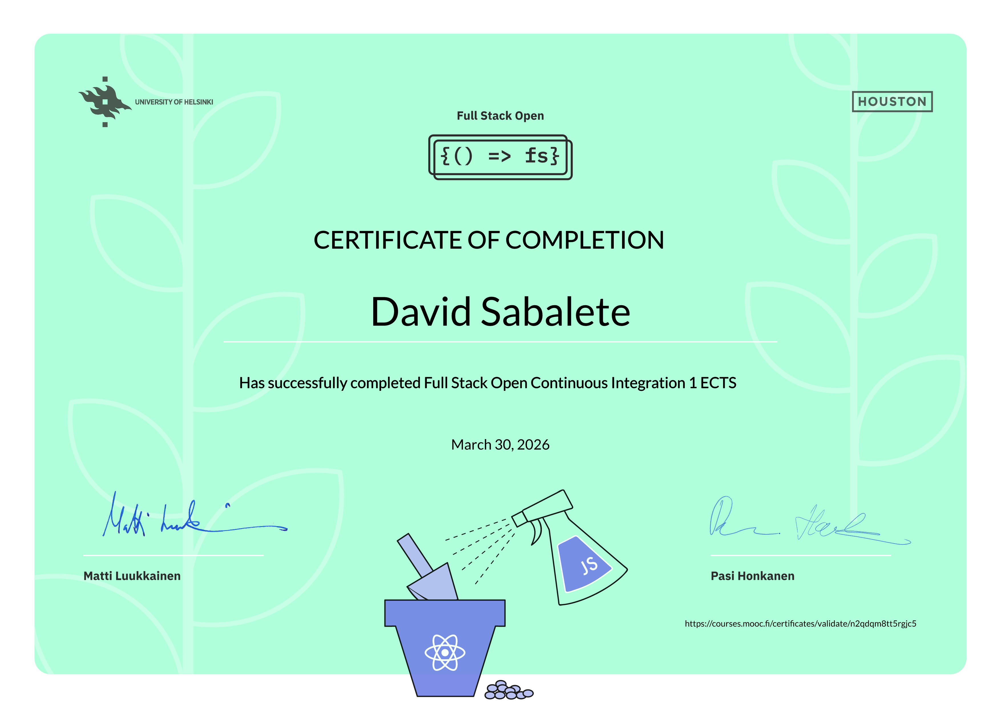 Certificate of Completion - Continuous Integration