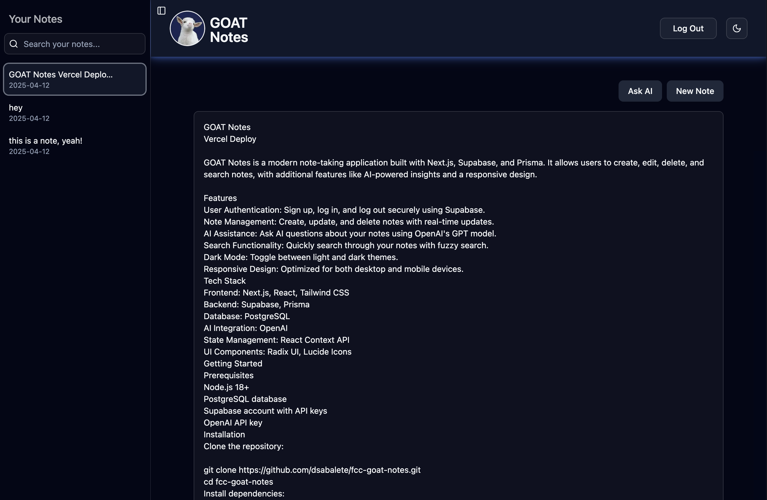 Goat Notes taking app with AI